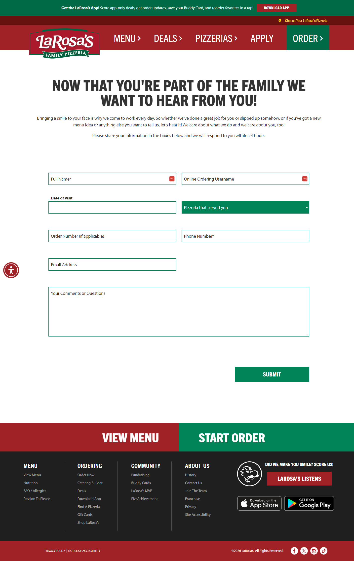 The LaRosa's website