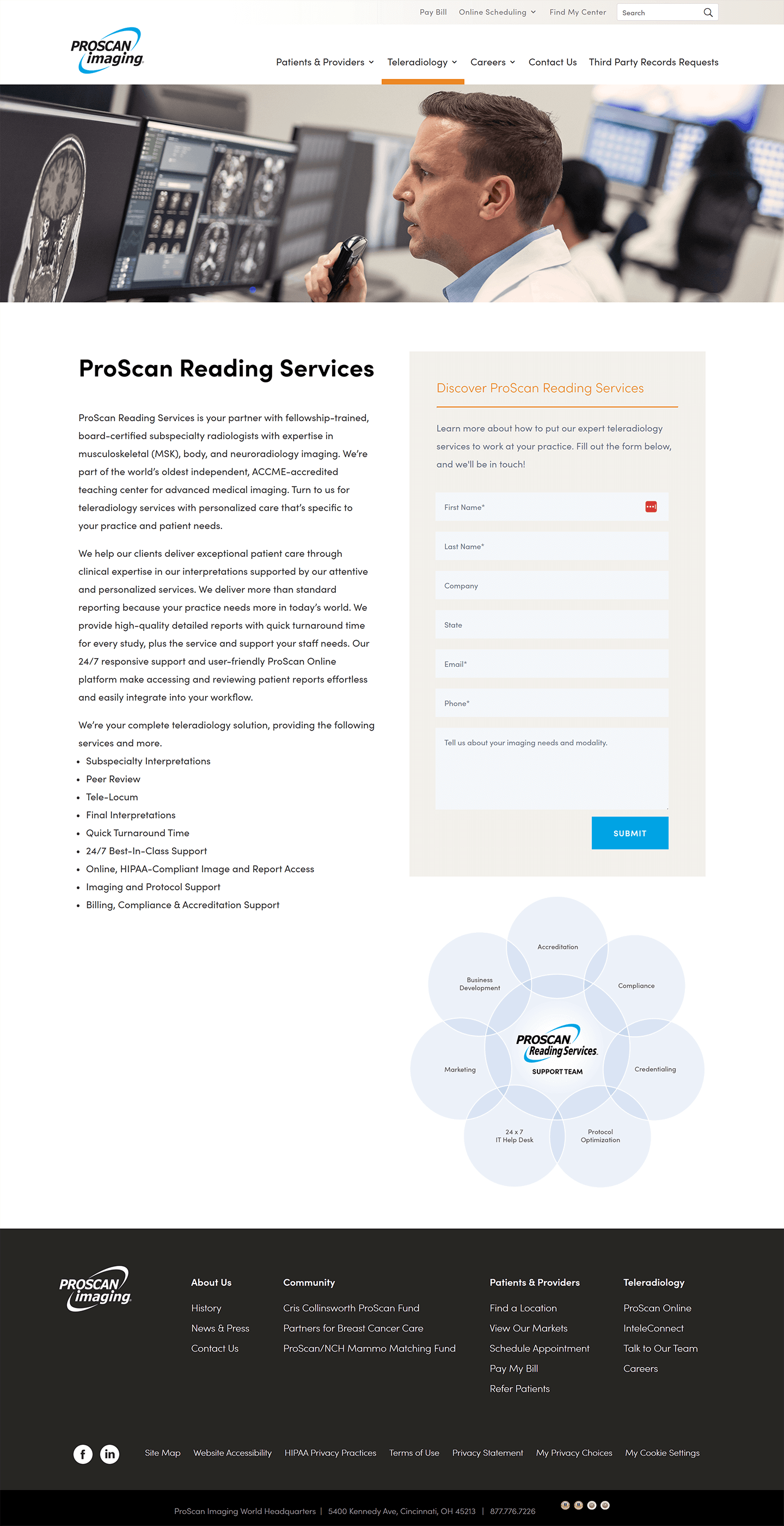 A mockup of the final Proscan services page design.